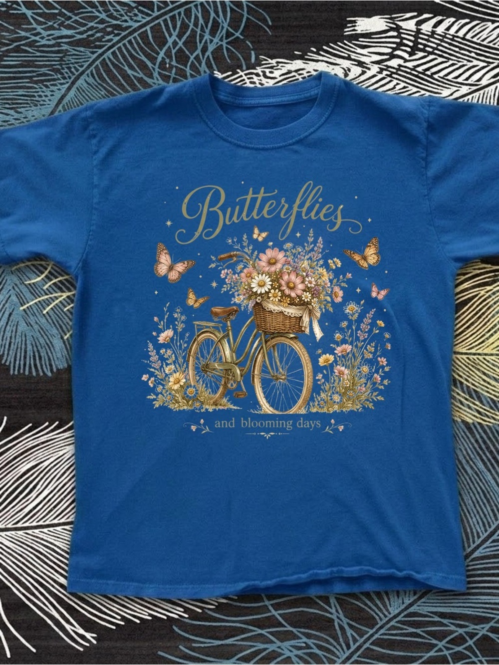 Gildan Blue Butterfly Floral Bicycle Tee